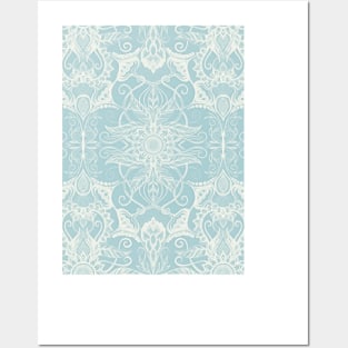 Floral Pattern in Duck Egg Blue & Cream Posters and Art